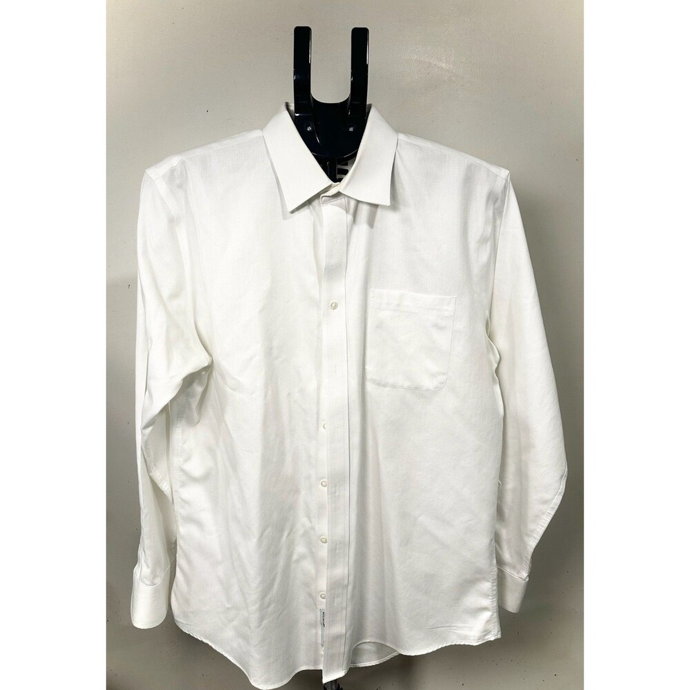 John W Nordstrom Mens Dress Shirt Size 34 35 White Cotton Long Sleeve Office
